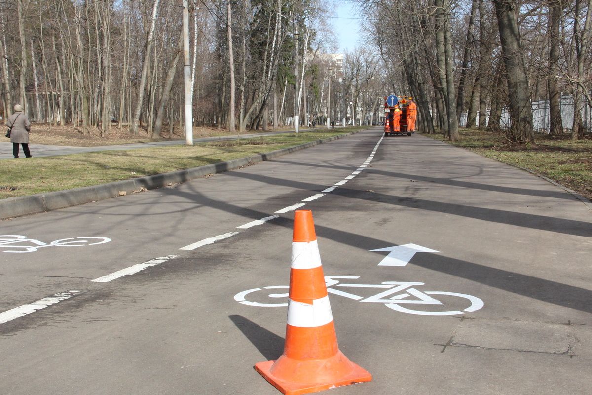 В Центральном парке Тулы обновляют разметку на велодорожках