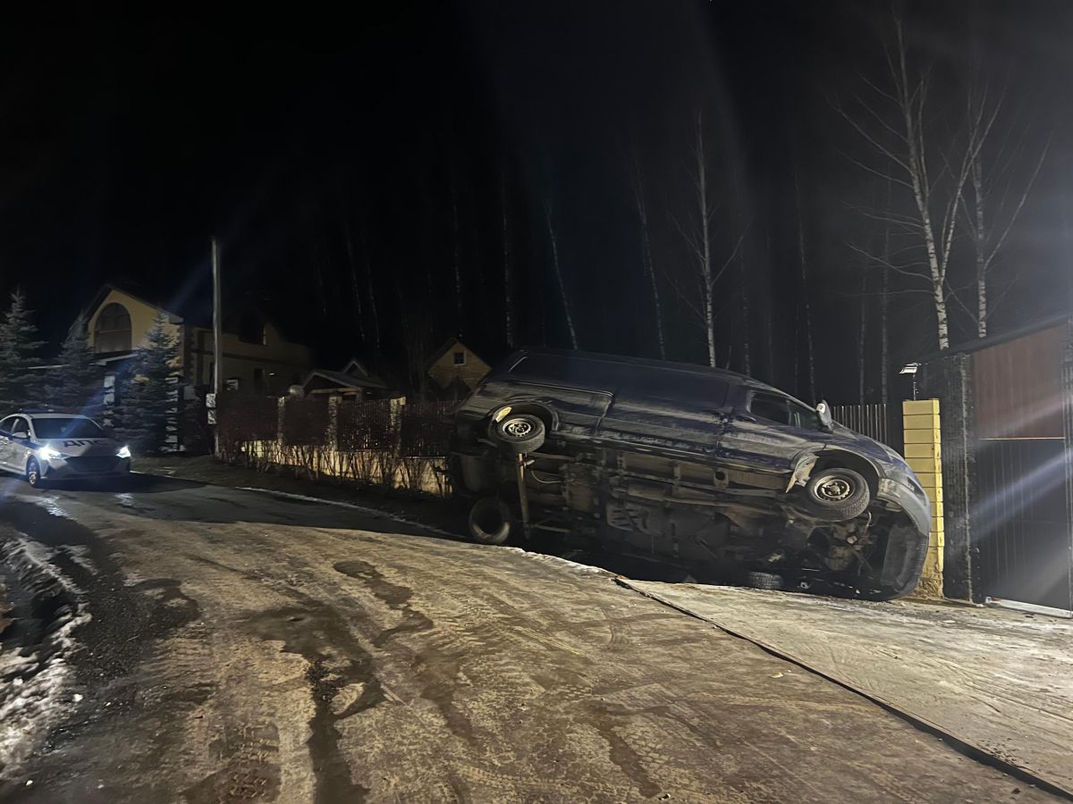 Ночью в Тульской области пьяный водитель микроавтобуса перевернулся в кювете