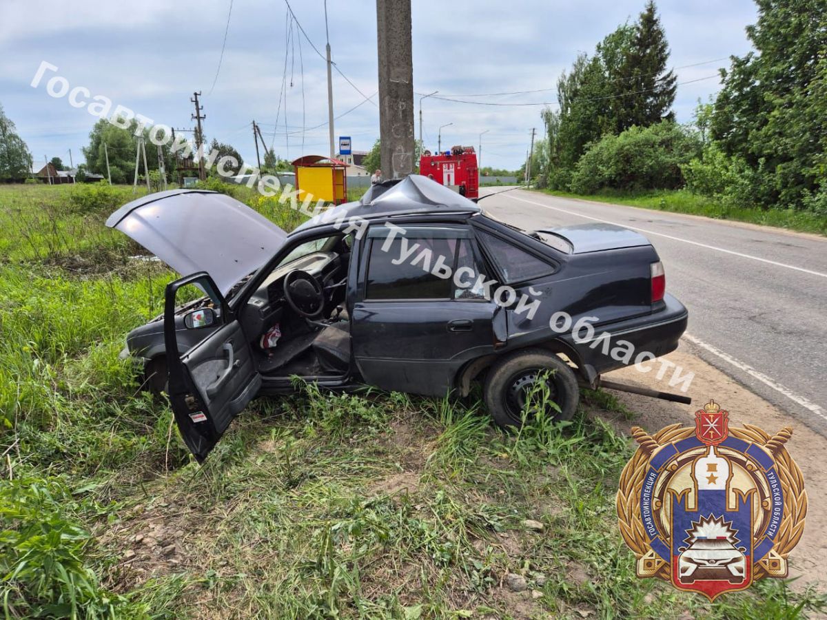 В Тульской области водитель Daewoo Nexia выехал на встречку и врезался в столб