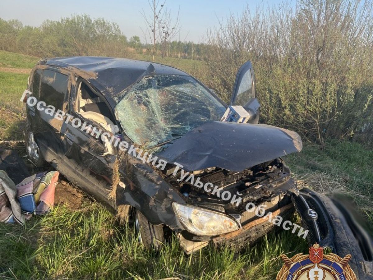 В Тульской области женщина на «Хендае» опрокинулась в кювет